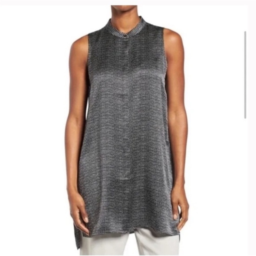 Eileen Fisher Silk Tunic Black and White Micro Polka Dots Size M EUC